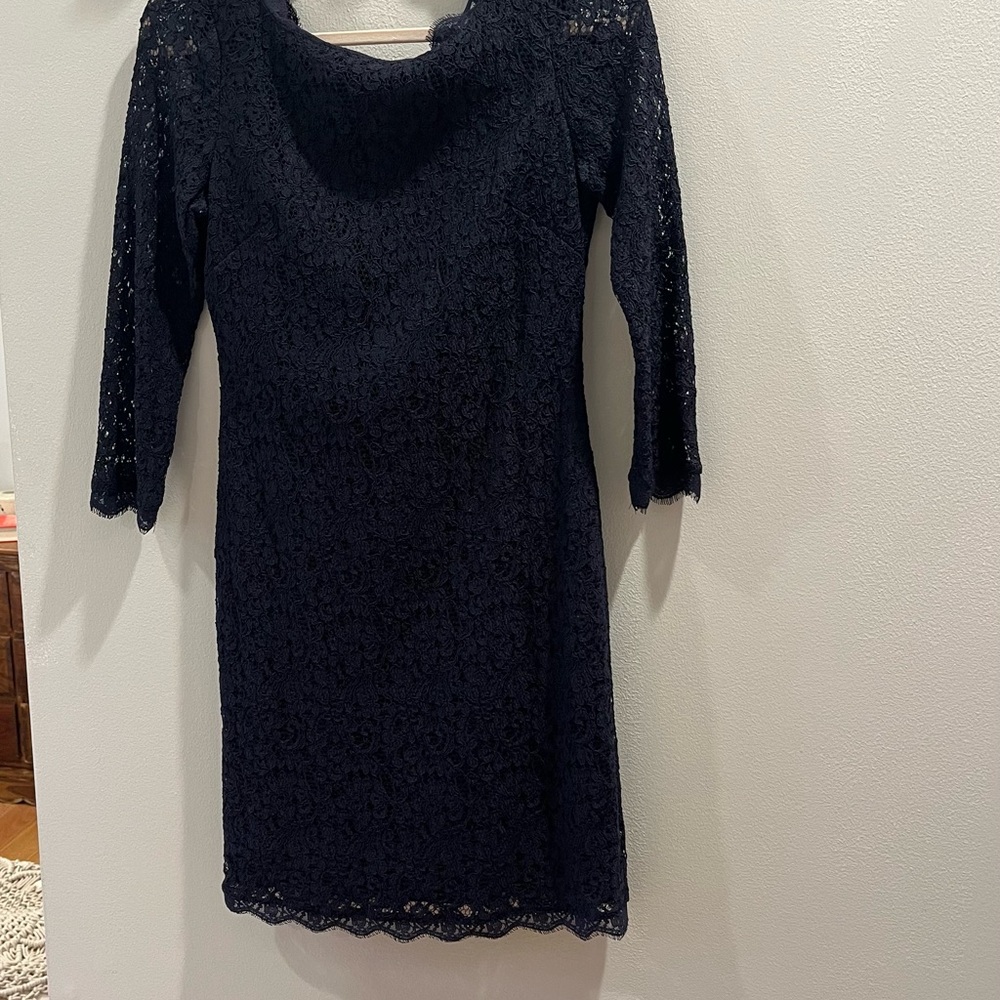 Adrianna Papell Blue Sheath Dress 3/4 Sleeve Scoop Neck